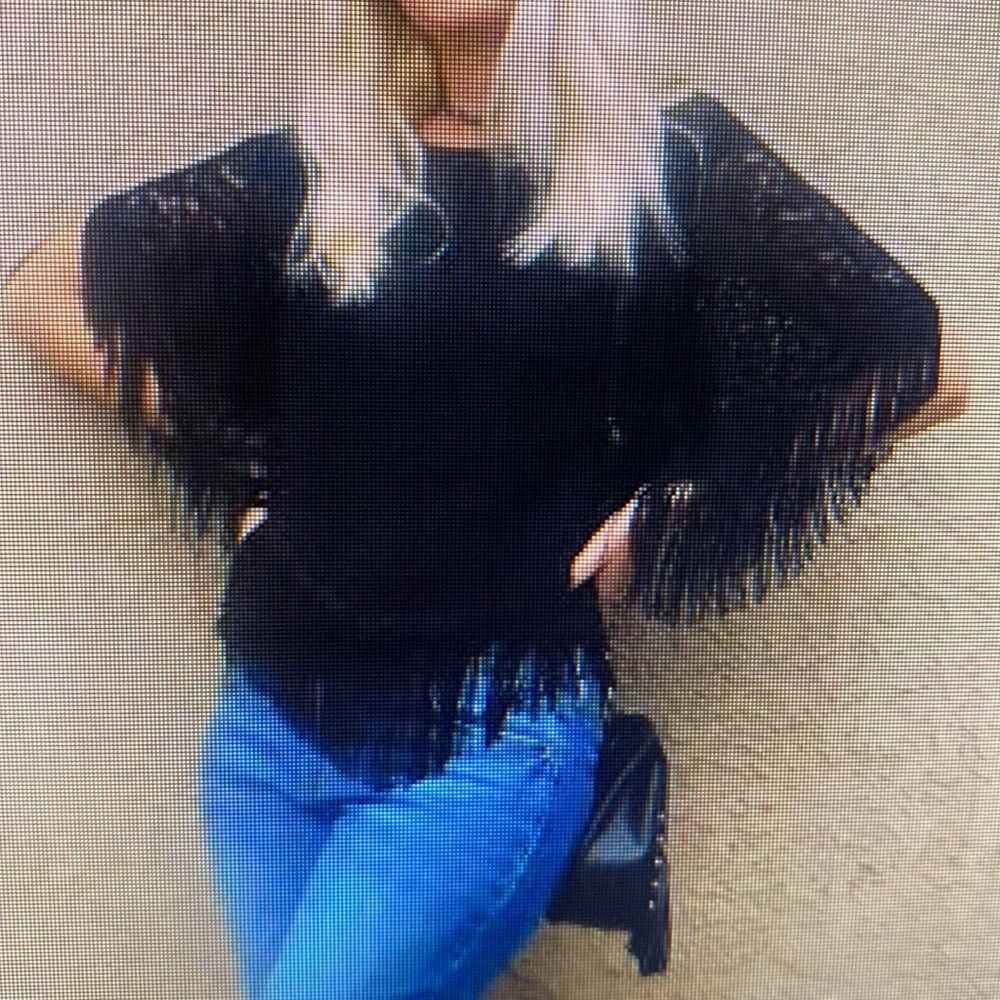 Black Lace Fringe Shawl size medium